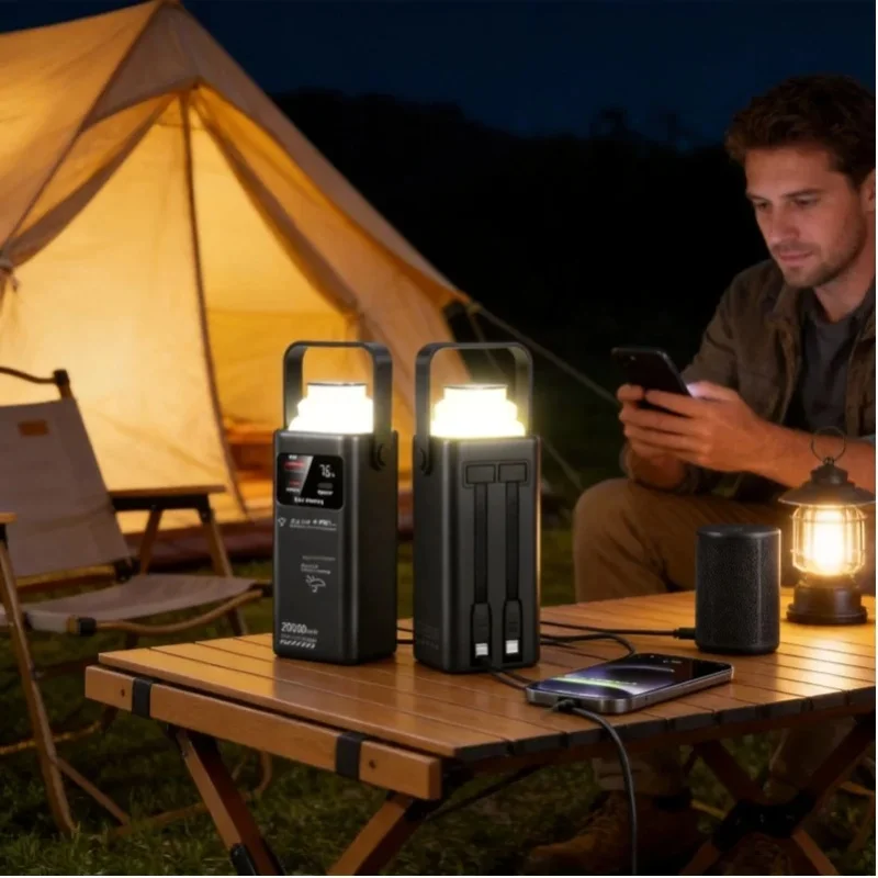 Powerbank o dużej pojemności 20000mAh z wbudowaną latarką LED, przenośny zewnętrzny akumulator, ładowarka awaryjna do kempingu, wędrówek, podróży i urządzeń mobilnych. — 2