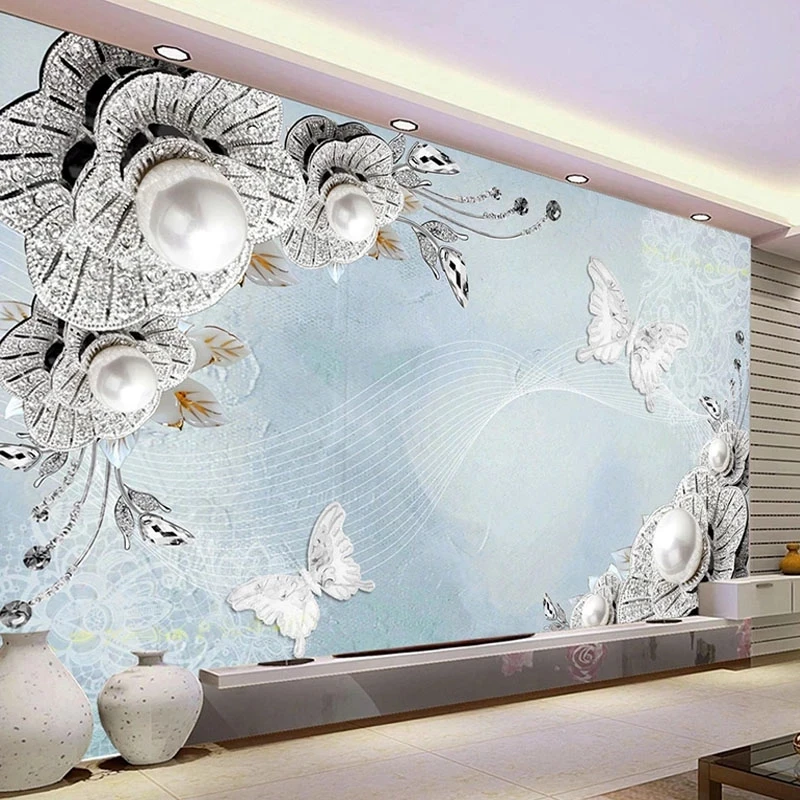 Customized 3D Wallpaper European Jewelry Flowers Photo Mural Bedroom Living room sofa TV background wall restaurant butterfly 8d