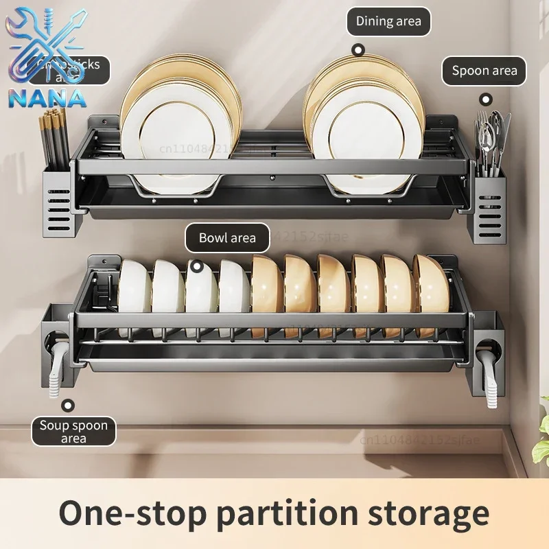Floating Wall Drainer for Kitchen Dishes Multifunction Divider Spoon Kitchen Accessories Holder Organizers Storage Shelf Rack