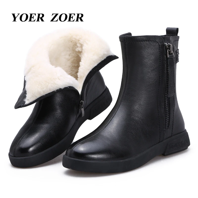 

2022 new snow boots Genuine Leather wool Martins boots Flat mid-calf boots Head layer Cowhide Comfortable and warm Cotton Boots