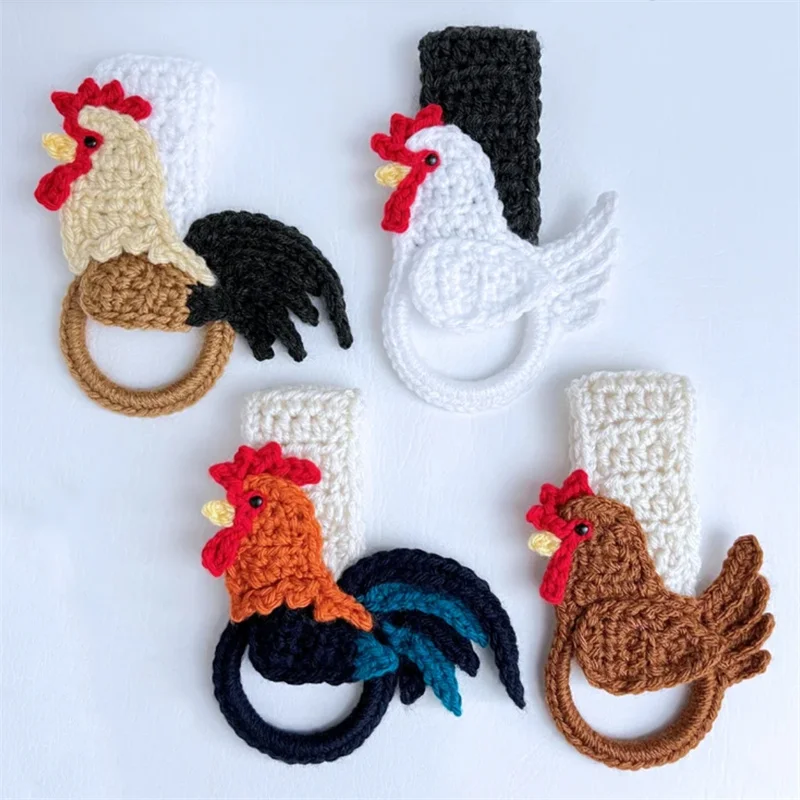 Handmade crocheted Rooster pattern style Easy Installation Towel Holder Dish Towel Ring Easy-to-hang Kitchen decoration