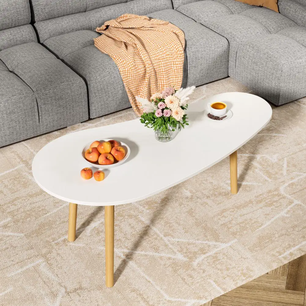 Small Coffee Table, Mid Century Wood Tea Table, Living Room Center Minimalist Display Coffee Table with Mango Shape