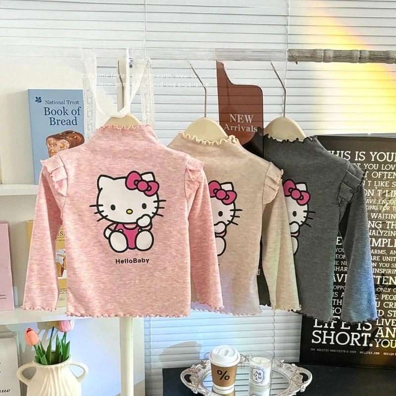 

Kawaii Hello Kitty Sanrio Children Cute Cartoon Comfortable Warm Undercoat Students Long Sleeve Blouse Christmas Gifts for Kids