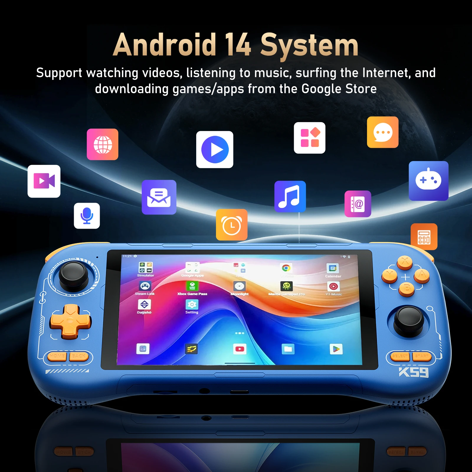 K59 Pro Android 14 Handheld Game Console 5.5 Inch Touch Screen 5000mAh With Cooling Fan Portable Video Player Multi‑Format Game view 3