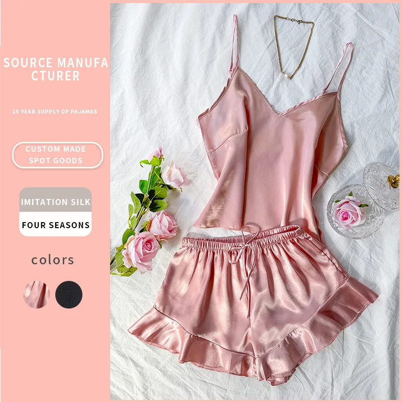 Sexy Woman' Backless Camisole and Shorts Two-piece Sets Thin Home Wear Fashionable and Simple Pajamas Suit Y2k Summer 2024 New