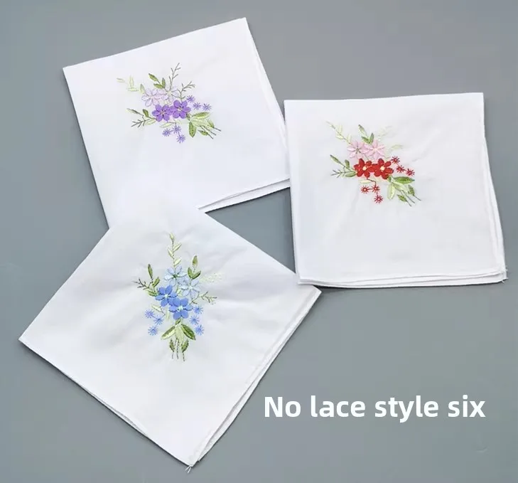 3 Pcs Womens Vintage Elegant White Pure Cotton Floral Embroidered Handkerchiefs Soft Thin Square Hankies For Daily Sweat Wiping
