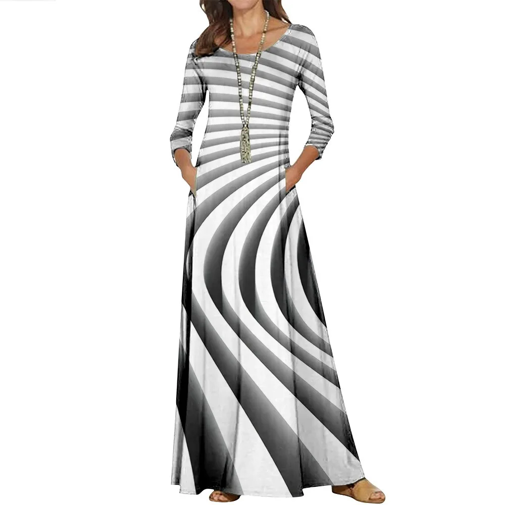 

Casual Long Dress Fashion Women O Neck Loose Long Sleeve Dress Holiday Streetwear Oversized Clothing Party Vestidos Elegant