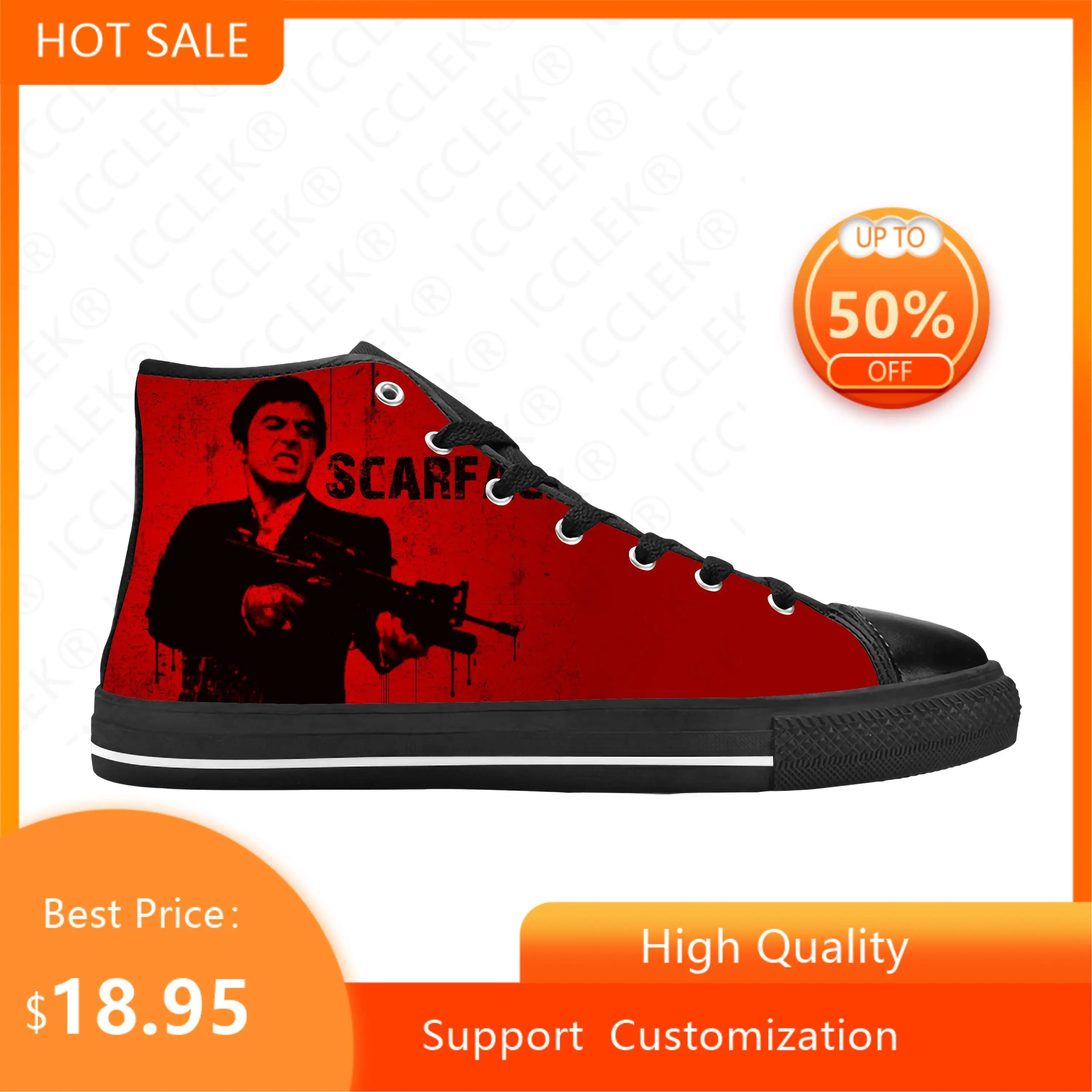 Hot Movie Scarface Tony Montana Al Pacino Fashion Casual Cloth Shoes High Top Comfortable Breathable 3D Print Men Women Sneakers