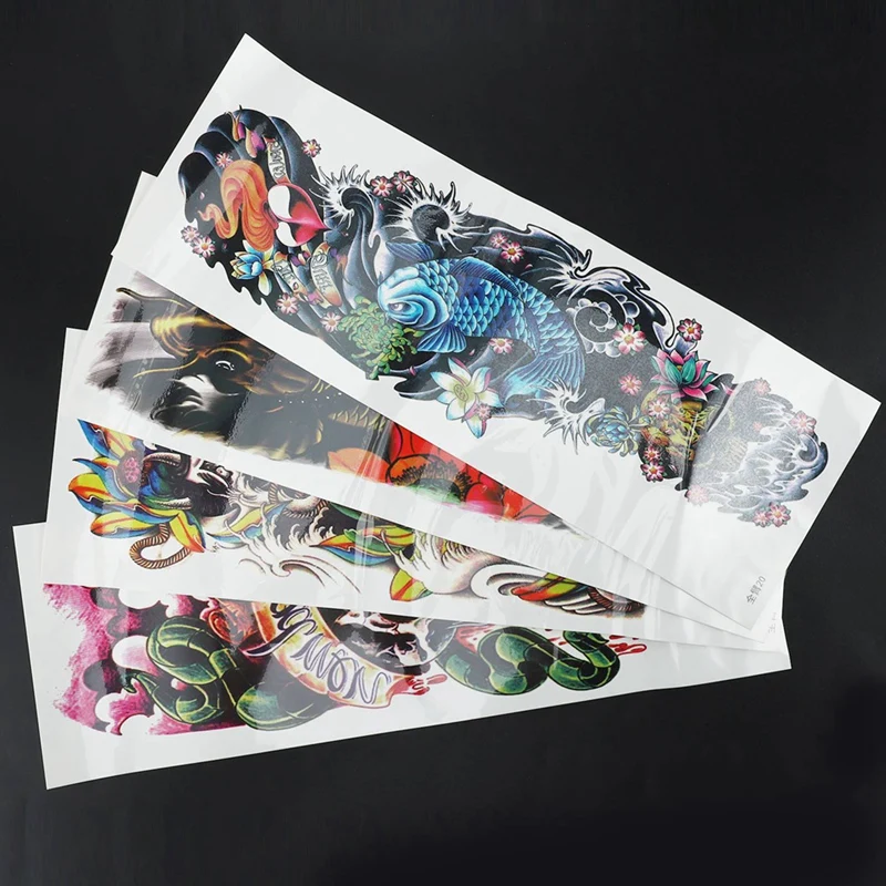 12Pcs Temporary Tattoos Fish Skull Color Full Arm Mechanical Pattern Tattoos Applique Arm Full Arm Tattoos Sticker