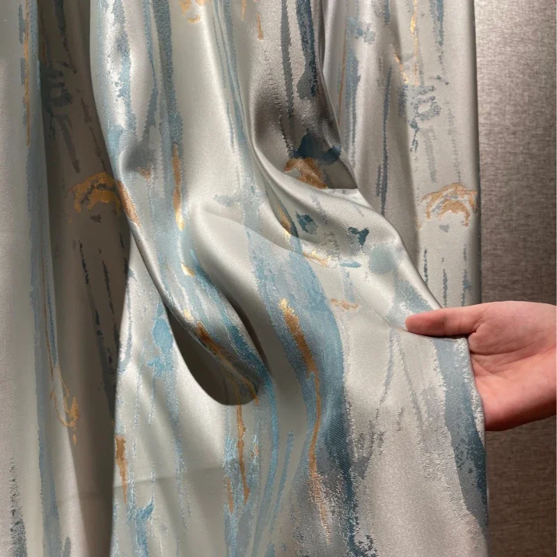 

High Precision Simulation Silk Gold Curtain High Shading Tulle New Chinese Curtains for Living Dining Room Bedroom