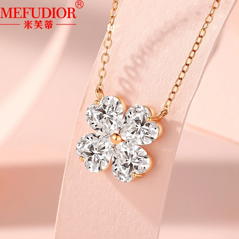 18k ouro rosa flores de cinco folhas colar feminino d vvs moissanite diamante gargantilha 45cm pingentes da sorte namorada jóias presentes