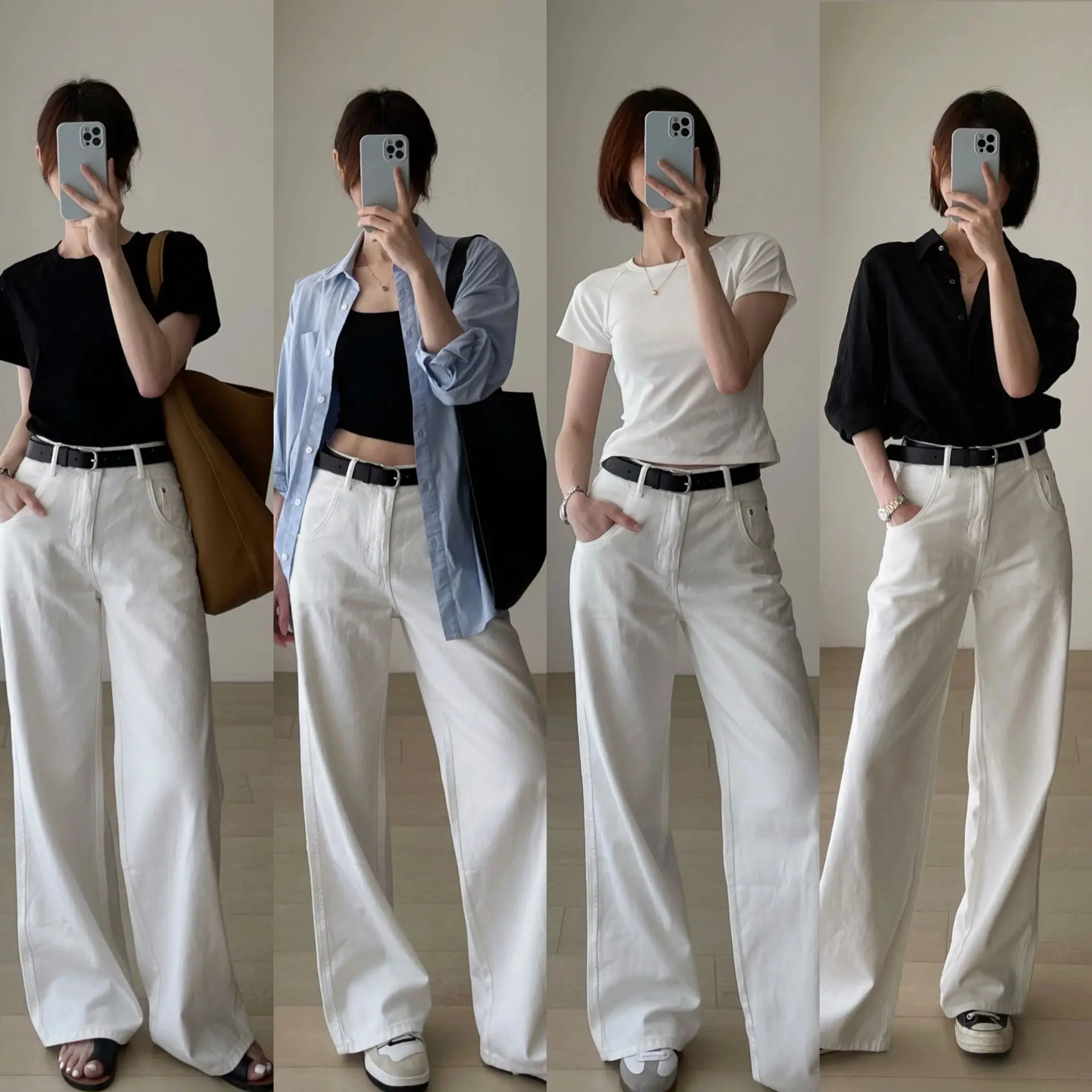 2000s White Jeans Women's Bermuda New  Loose Straight Tube Y2k Casual Denim Pants  Korean Fashion  Wide Leg Autumn Work Pants