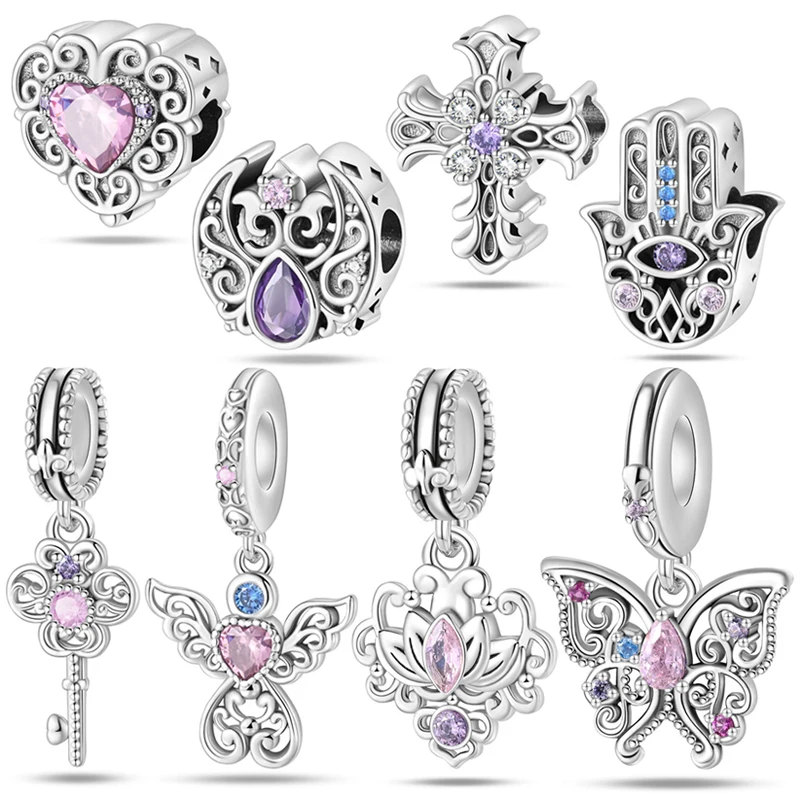 

New 925 Silver Women's Gift Romantic Butterfly Classical Cross Bead Fashion DIY Charm Bracelet Pendant Jewelry