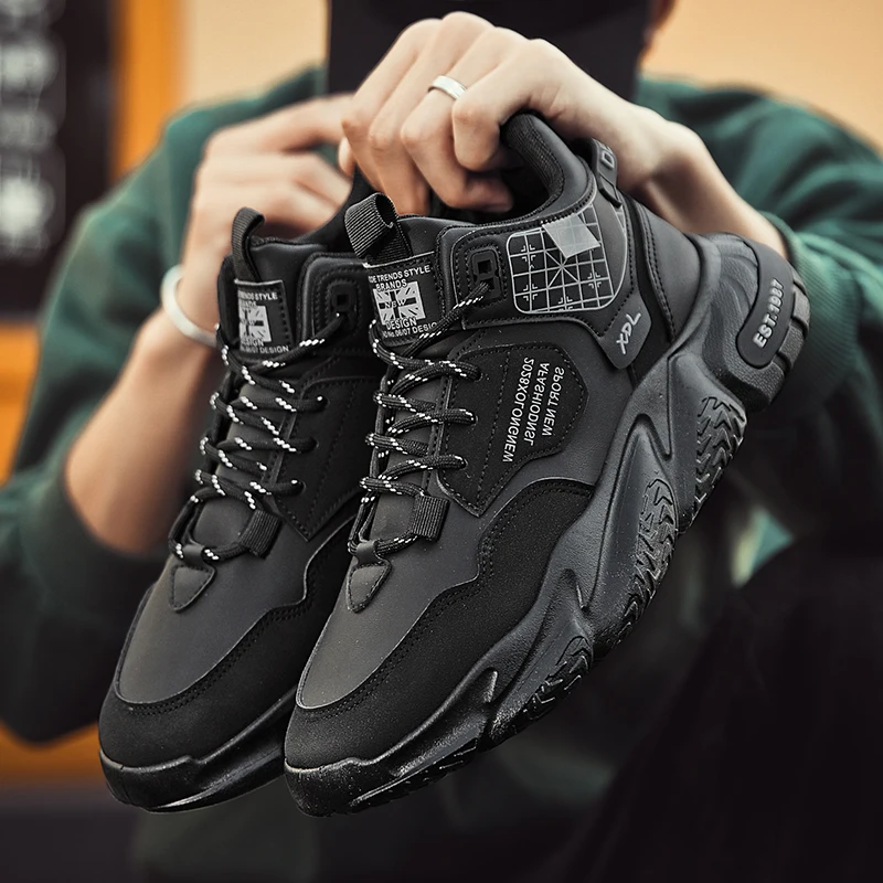 

Men's All-season Mid-top Durable Thick-soled Height-increasing Color-blocking Brand Original Anti-slip Lace-up Sports Shoes