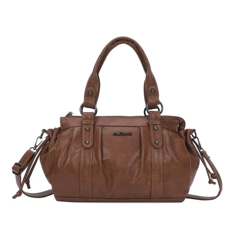 Vintage Luxury Stone Texture Ruched Shoulder Bag Women Drawstring Design Tote Bag High Quality Solid Color Multi-pocket Handbag