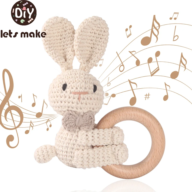 

1PC Crochet Animal Rabbit Rattle Toy Soother Bracelet Wooden Teether Ring Baby Product Mobile Pram Crib Wooden Toys Newborn Gift