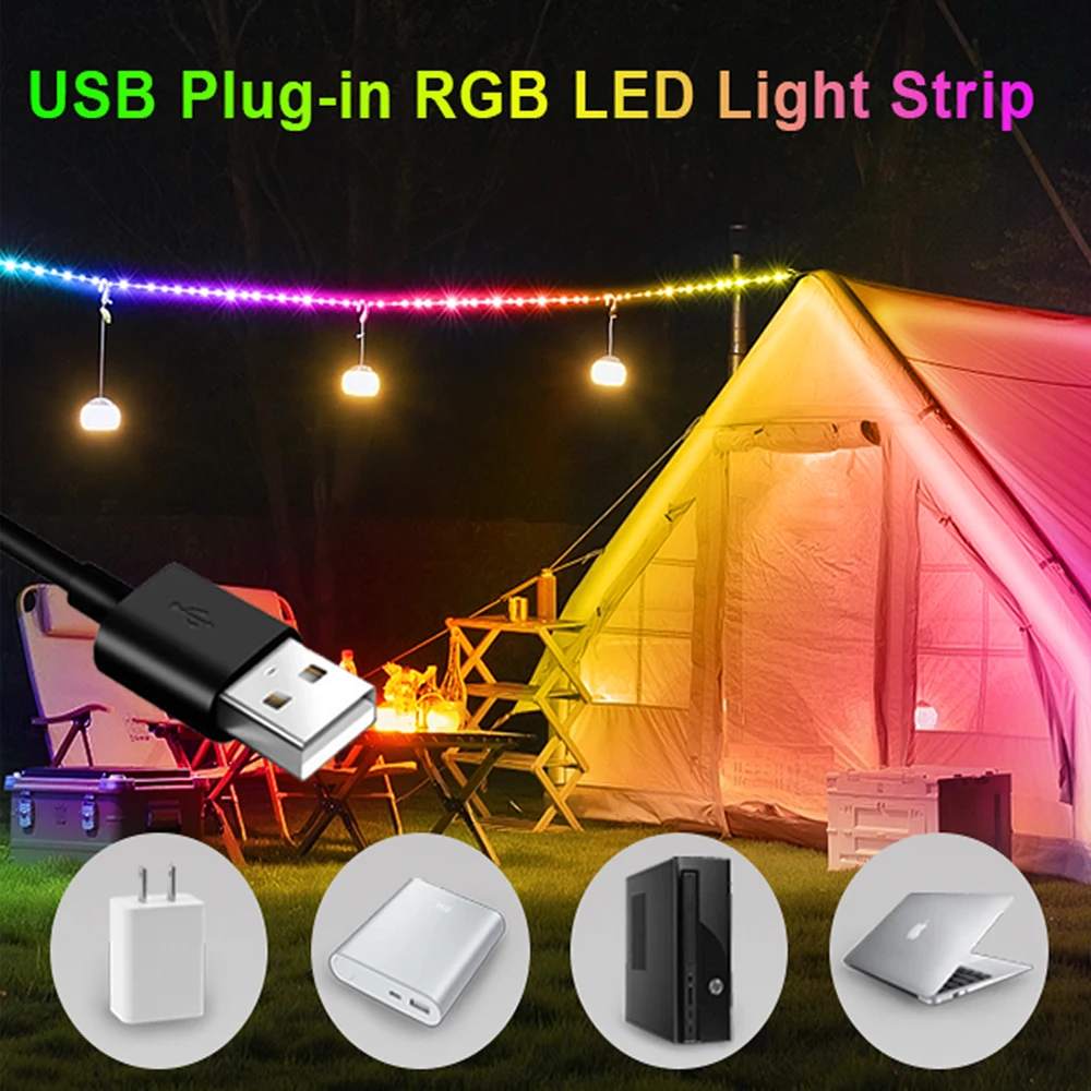 Wiscolor 5V USB Led Strip Light Bluetooth APP Control RGB5050 LED Light ,1-5M Led Tape for TV Backlight Room Christmas Decoratio