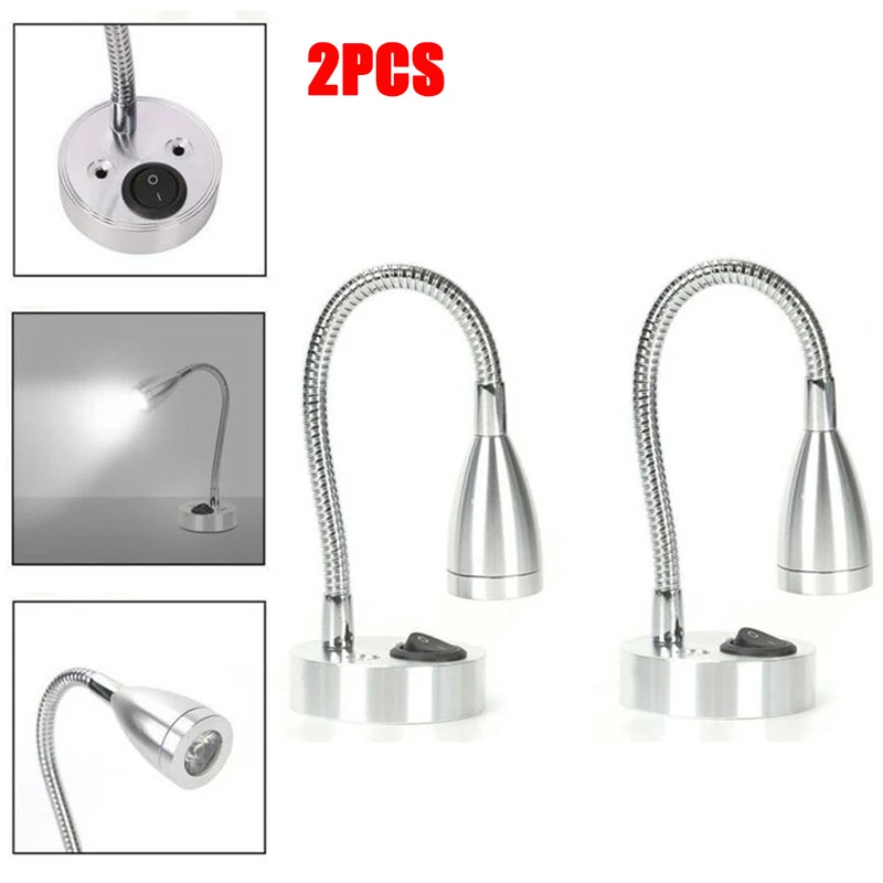 2Pcs RVs 12V LED Spot Reading Light Switch Universal Hose Bedside Spotlight Camper Van For Caravan Boat Motorhome RV Lights
