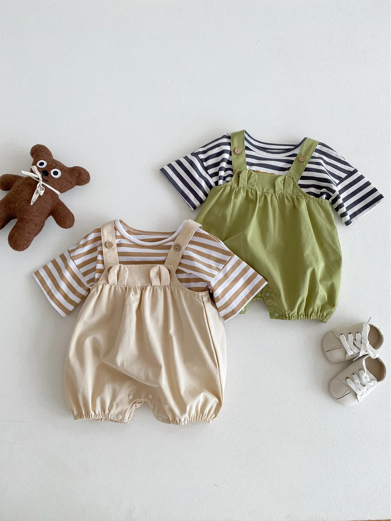 

2025 Summer New Baby Boy Girl Solid Strap Shorts Newborn Sleeveless Jumpsuit Cotton Infant Toddler Casual Versatile Overalls