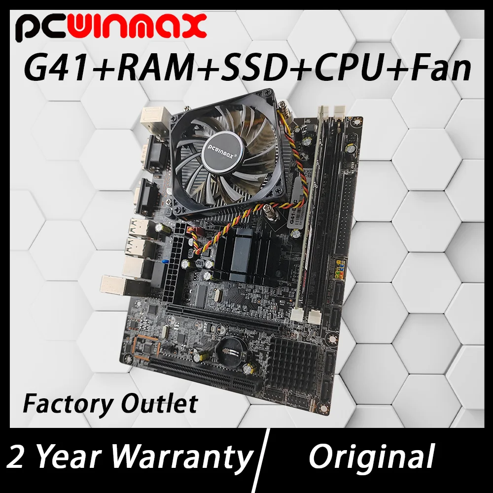 

PCWINMAX LGA 775 G41 motherboard set with CPU E5xxx RAM DDR3 4G FAN SSD 128G Motherboard Kit