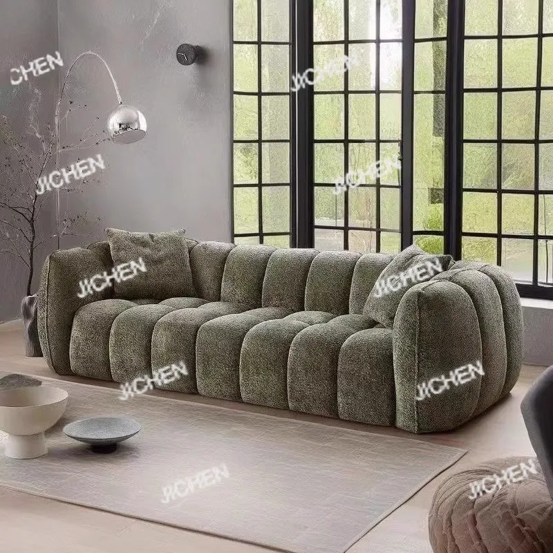 

French retro chenille fabric pumpkin sofa modern simple cream style living room straight row medium and ancient style