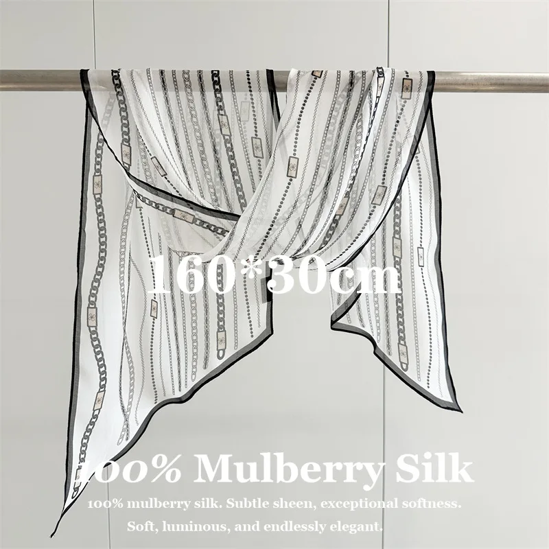 

Summer 100% Mulberry Silk Scarf Chic Design Summer Thin Breathable Sunscreen Long Shawl Wrap Girl Elegant Fashion Gift for Women