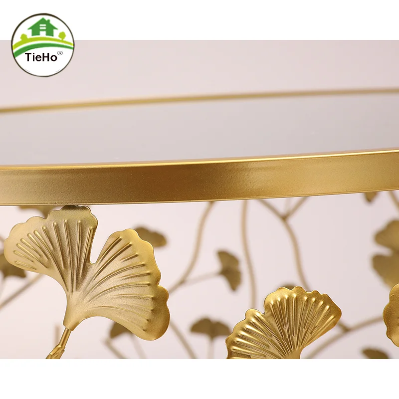 Nordic Living Room Mirror Coffee Rable Combination Round Iron Gold Sofa Set Side Table Leaf Shape Luxury Corner Table Furniture