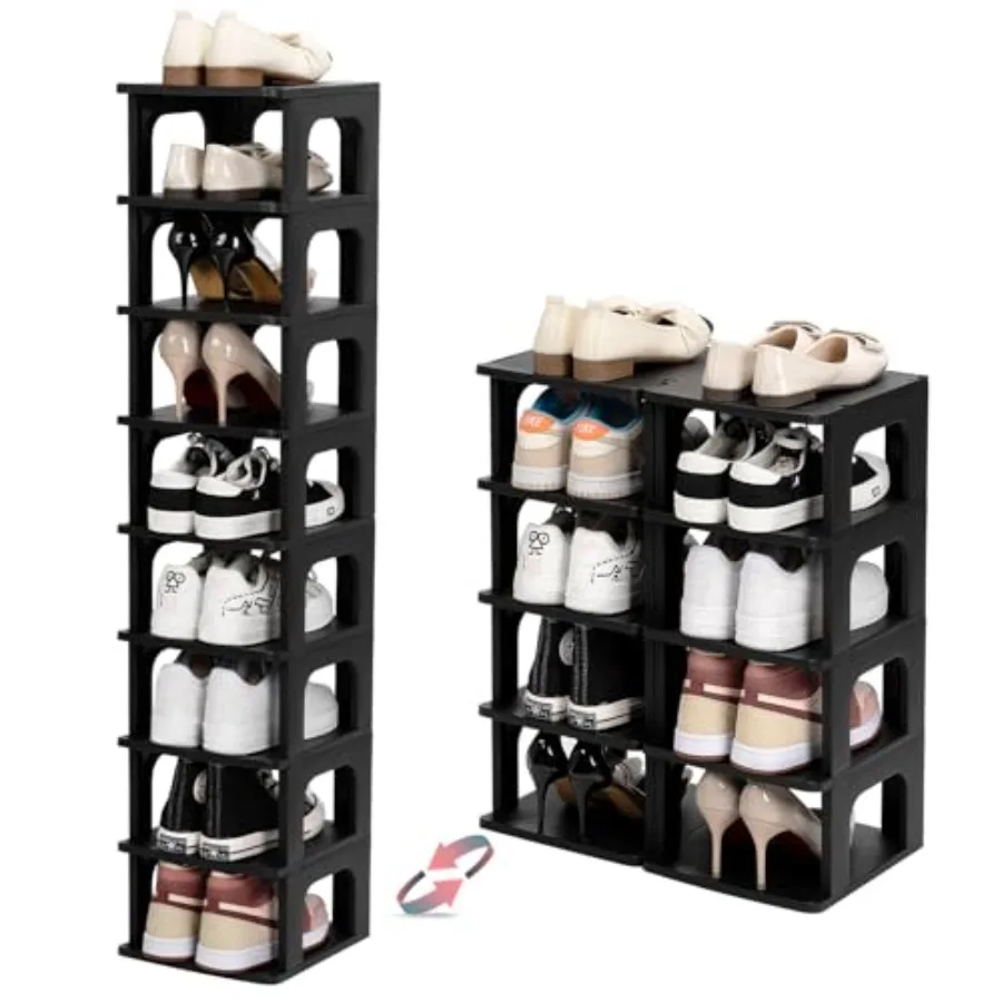 

10-Tier Small Shoe Rack, Vertical Narrow Stackable Organizer with Removable Partition, Efficient Shoe Storage for Closet, Entry