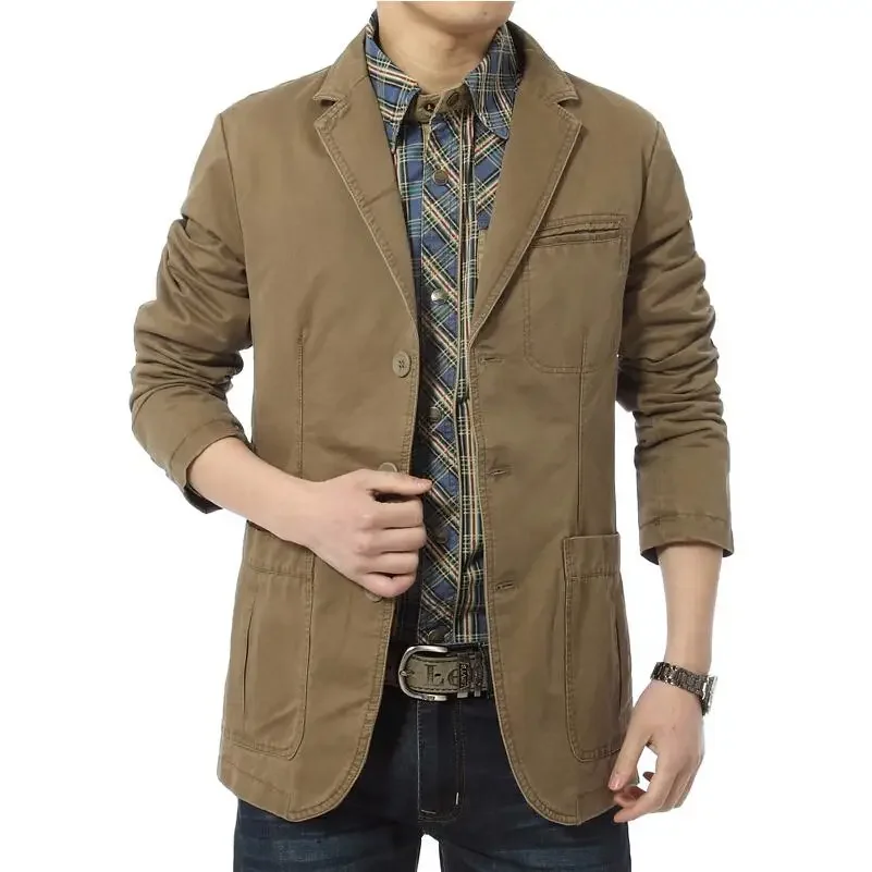 Blazer para hombre, chaquetas informales, Parka vaquera de algodón, chaquetas ajustadas para hombre, verde caqui, talla grande M-XXXL 4XL, prendas de vestir para exteriores, abrigo