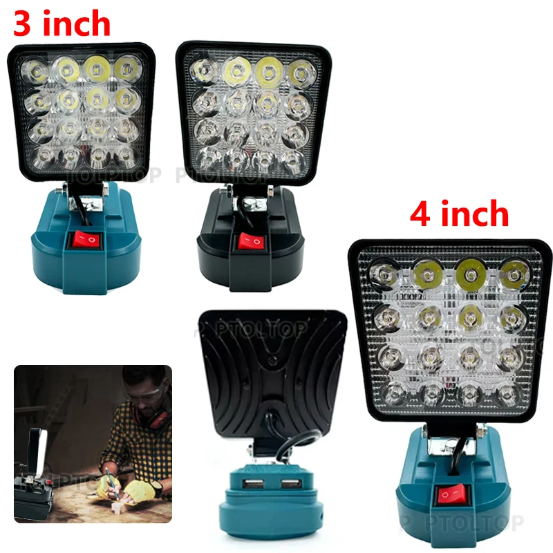 3/4 Inch Outdoor Flashlight LED Work Light For Makita 14.4-18V Li-ion Battery With dual USB Lantern Camping Lamp Emergency Light