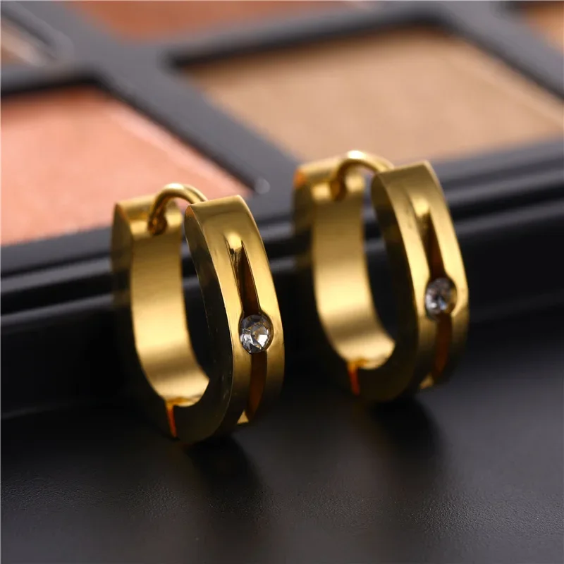 SOHOT 1Piece Titanium Stainless Steel Zircon Variety Round Cross Hoop Earrings For Unisex Punk Fashion Party Gift Wholesale