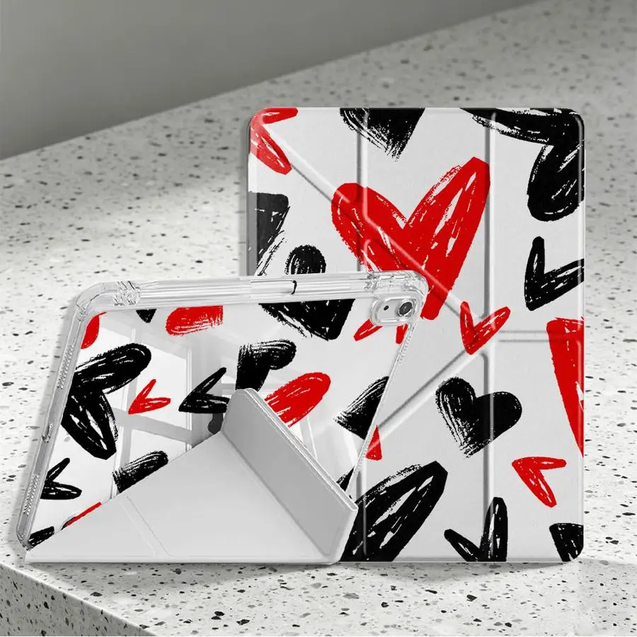 Cute Red And Black Love Heart Tablet Case For iPad 9th Air 8 M2 M3 3 12th 10th Gen Mini 7 6 5 Pro 13 2025 2026 11th With Pen