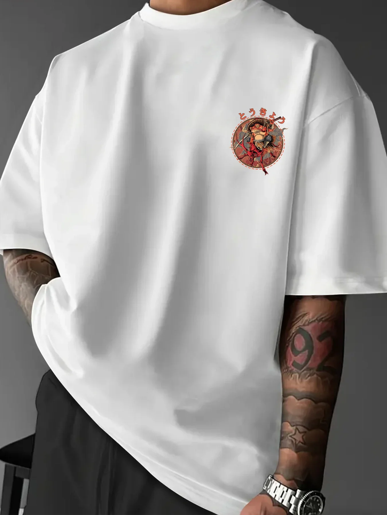 Herren-T-Shirt, Tokyo Frog Samurai Warrior, japanischer Textmusterdruck, Ukiyo-e Streetwear, Alltagskleidung, S-XXL – Detail 5