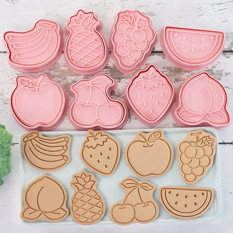 8 Pieces Fruit Cookie Molds Cookie Cutter Banana Apple Strawberry Peach Hand Pressure Biscuit Molds Baking Molds Baking Tools