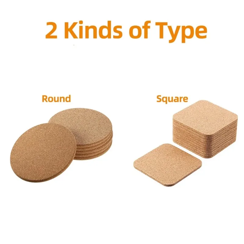 10/1PCS Natural Cork Coaster Round Square Mats Heat DIY Table Pad Sheets Non Slip Kitchen Tea Coffee Mug Drinks Holder Tableware