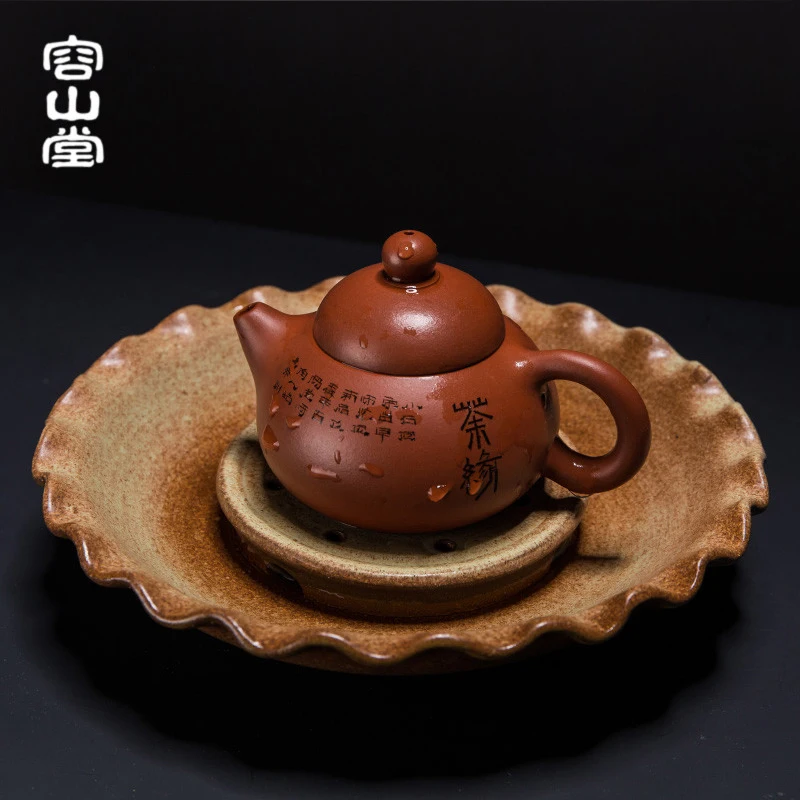 

Lotus Leaf Pot Bearing Purple Sand Teapot Holder Coaster Imitation Copper Cup Saucer Stoneware Dry Pour Table Plate Tea Tray Tea