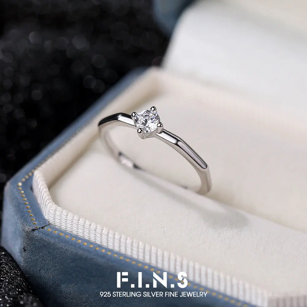 

F.I.N.S Luxury Sparkling Round Zircon S925 Sterling Silver Ring for Women Korean Style Geometric Wedding Index Finger Fine Jewel