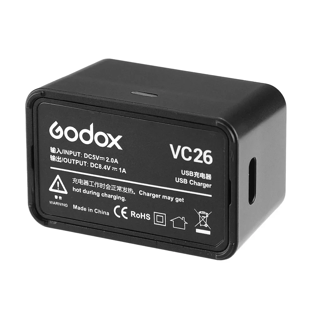 VC26 caricabatteria USB DC 5V Input DC 8.4V Output per la ricarica Godox V1S V1C V1N V1F V1O V1P batteria Flash a testa tonda