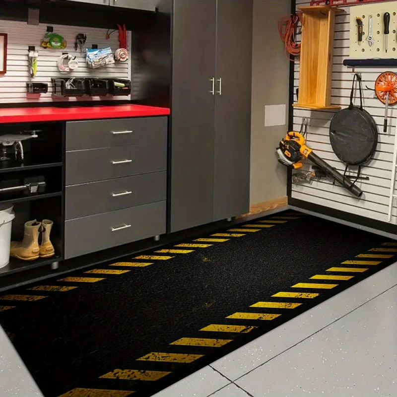 VIKAMA Multi-Vehicle Parking Mat, Motorcycle Car Bicycle Design, Black Long Rug for Garage Decor & Play Areas, Non-Slip