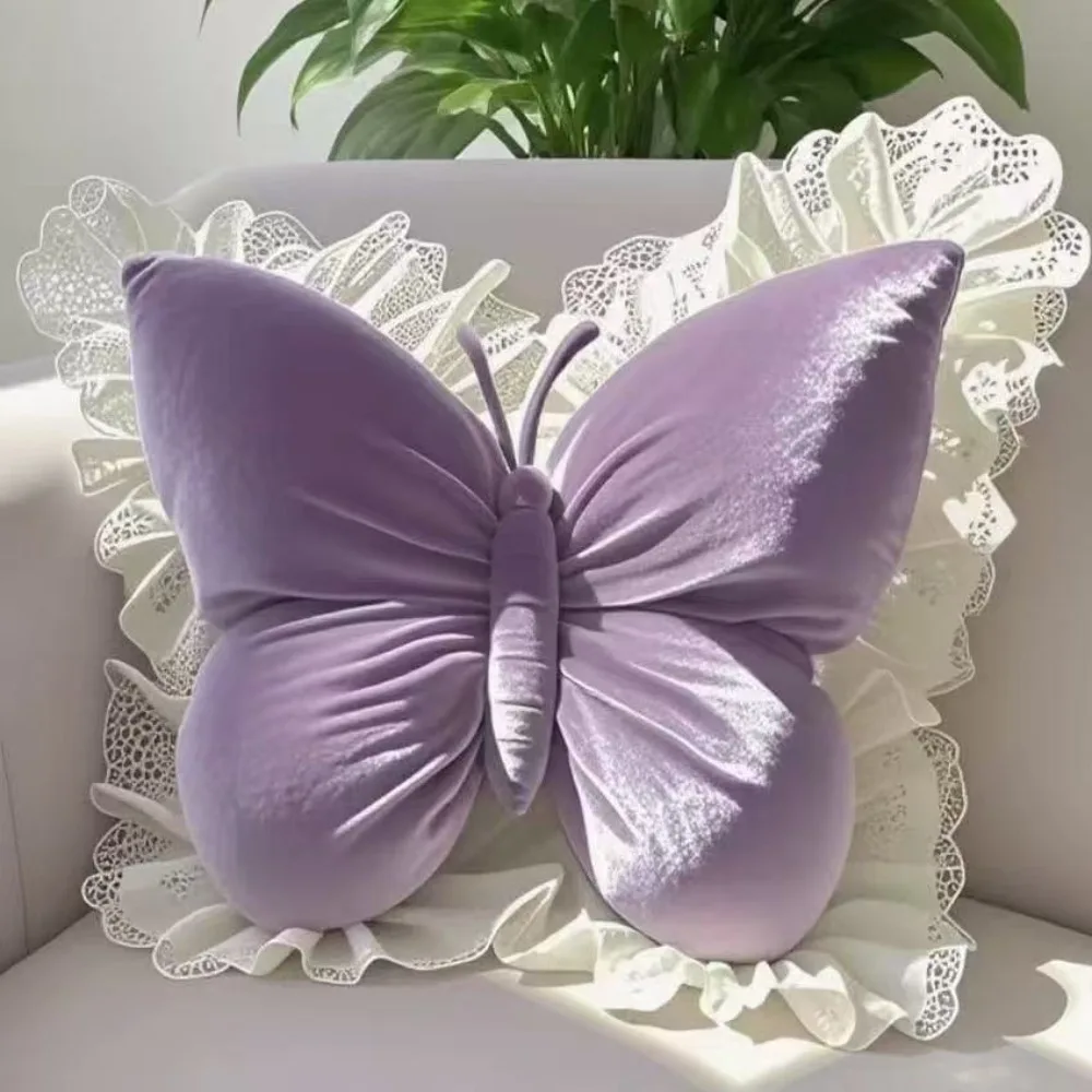 

Soft Butterfly Pillow Lace Edge Ultra Soft Bow Cushion Comfortable Breathable Modern Minimalist Princess Pillow Car