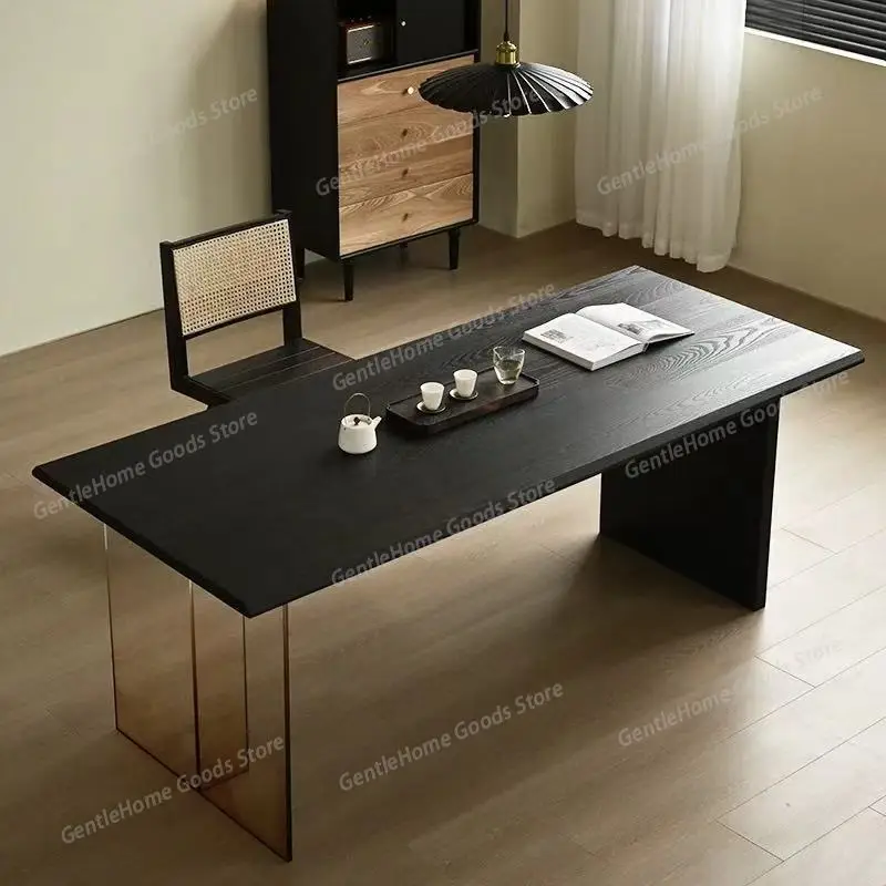 

Retro Wabi Sabi Style Black Solid Wood Dining Table Used for Small Household Use Acrylic Suspended Rectangular Dining Table