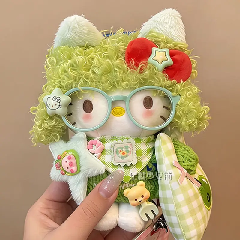 

Плюшевый брелок Sanrio Hello Kitty с зелеными кудрявыми волосами, сумка через плечо, украшение для зеркала заднего вида, подарок на день рождения другу