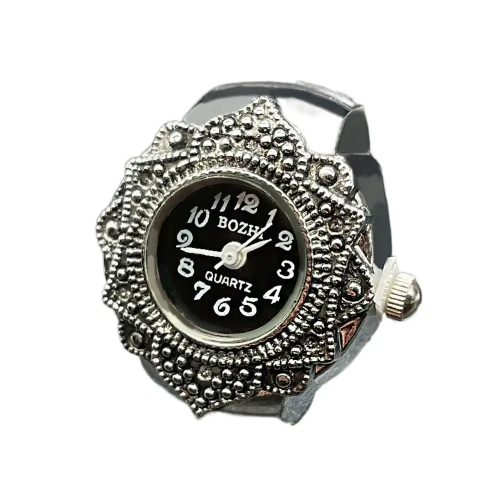 Vintage Gift Fashion Round Quartz Finger Rings Digital Watch Elastic Stretchy Rings Ring Watch