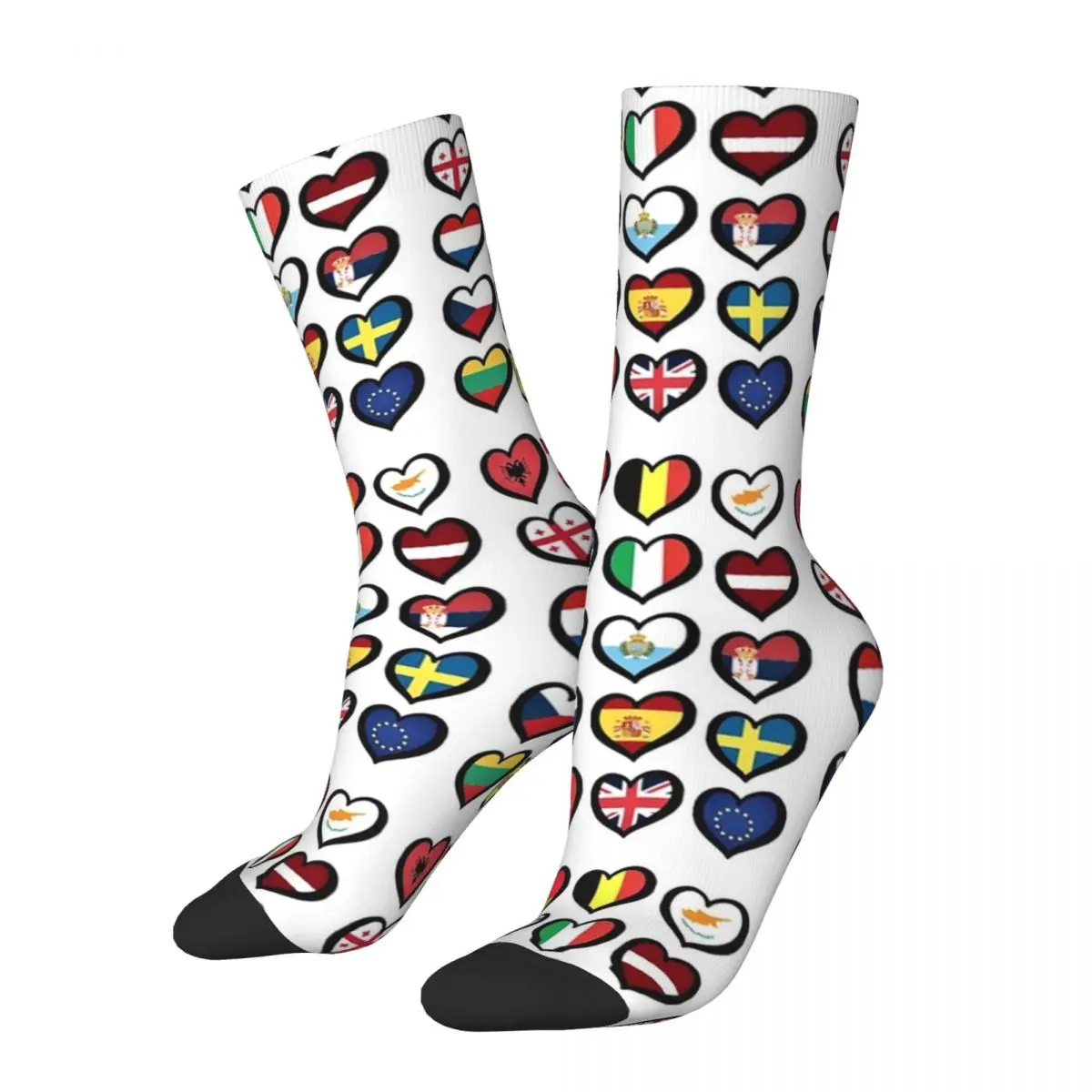 

Eurovision Song Contest Flags Hearts Socks Harajuku Super Soft Stockings All Season Long Socks for Unisex Christmas Gifts