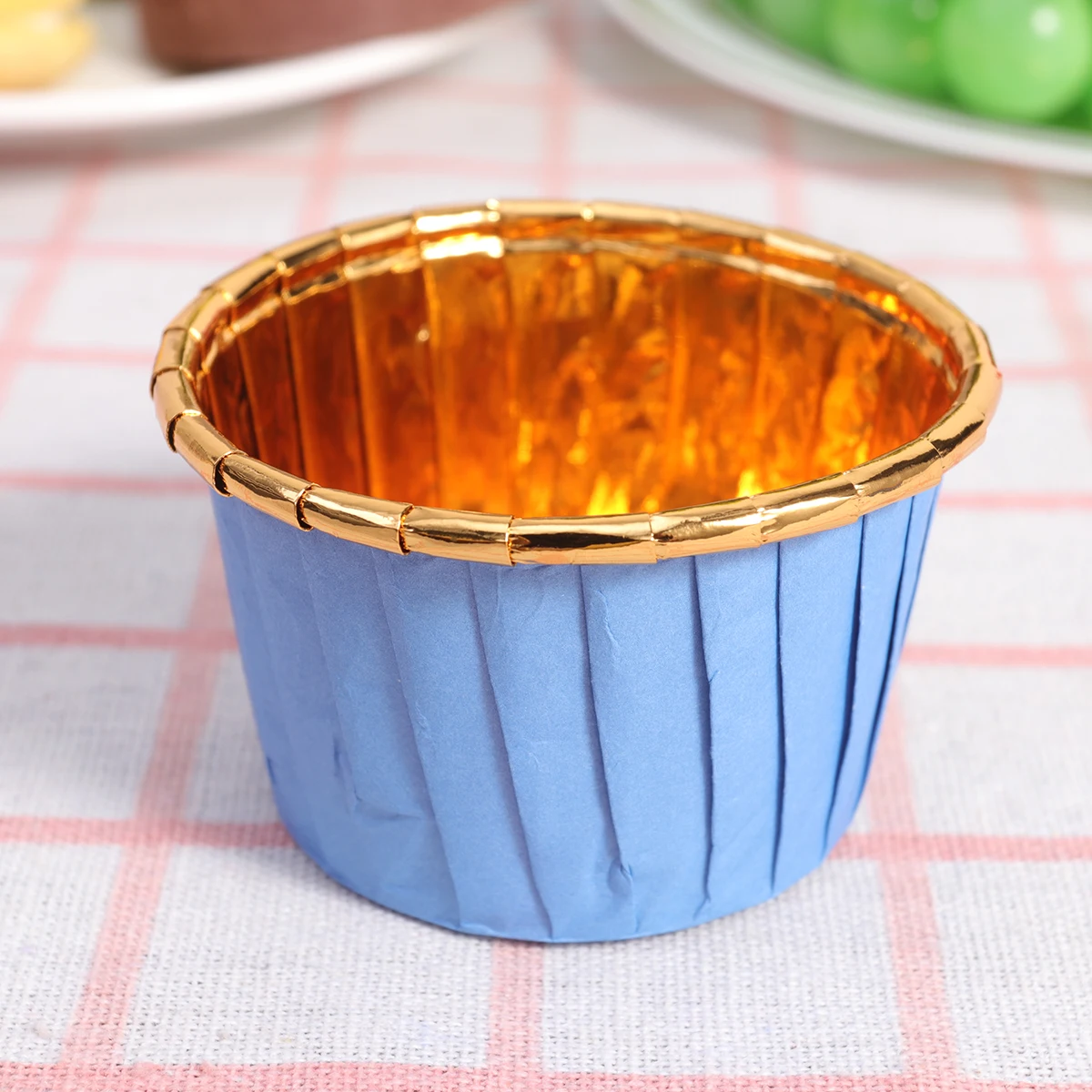 

100Pcs Heat Resistant Muffin Cups Leak Proof Cupcake Liners Blue Golden Bridal Shower Tea Parties Disposable Cake Cup