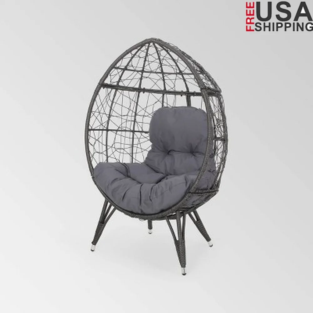 

Устойчивый к атмосферным воздействиям стул-капля, уличный акцент, плетеная подушка, прочный железный каркас, современный дизайн, инструменты для сборки сиденья для релаксации