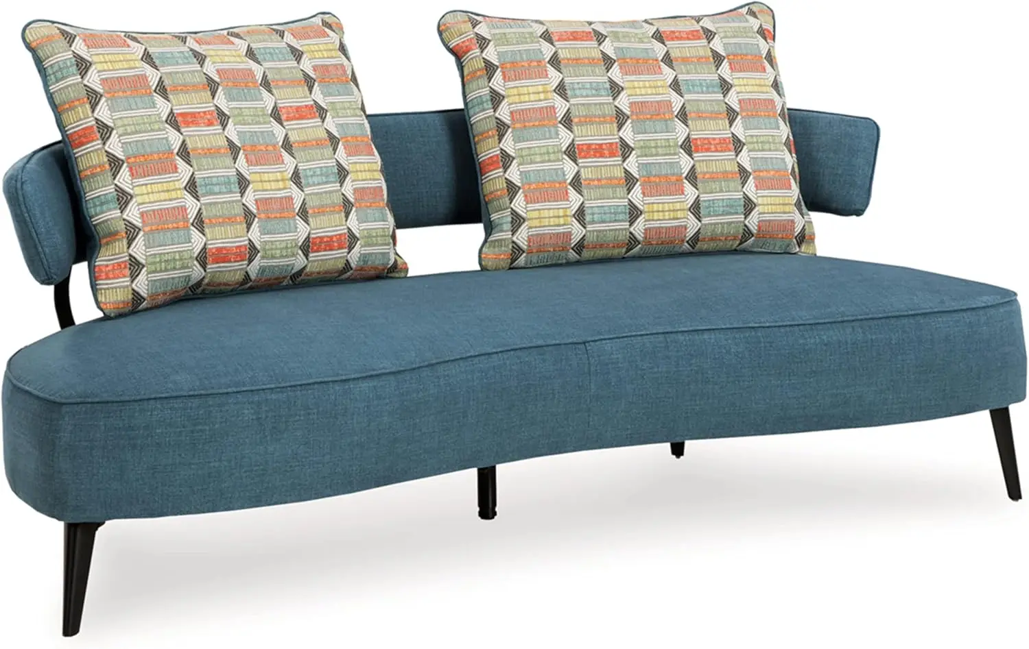 Hollyann Mid-Century Modern Sofa with 2 Back Pillows, Blue