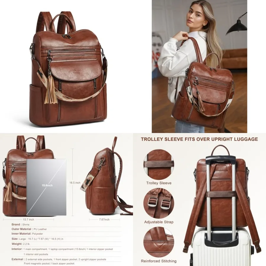 

Laptop Backpack for Women 15.6 inch, Travel Leather Backpack Purse Nurse Teacher Carry on Backpack Computer Bag, Professional W