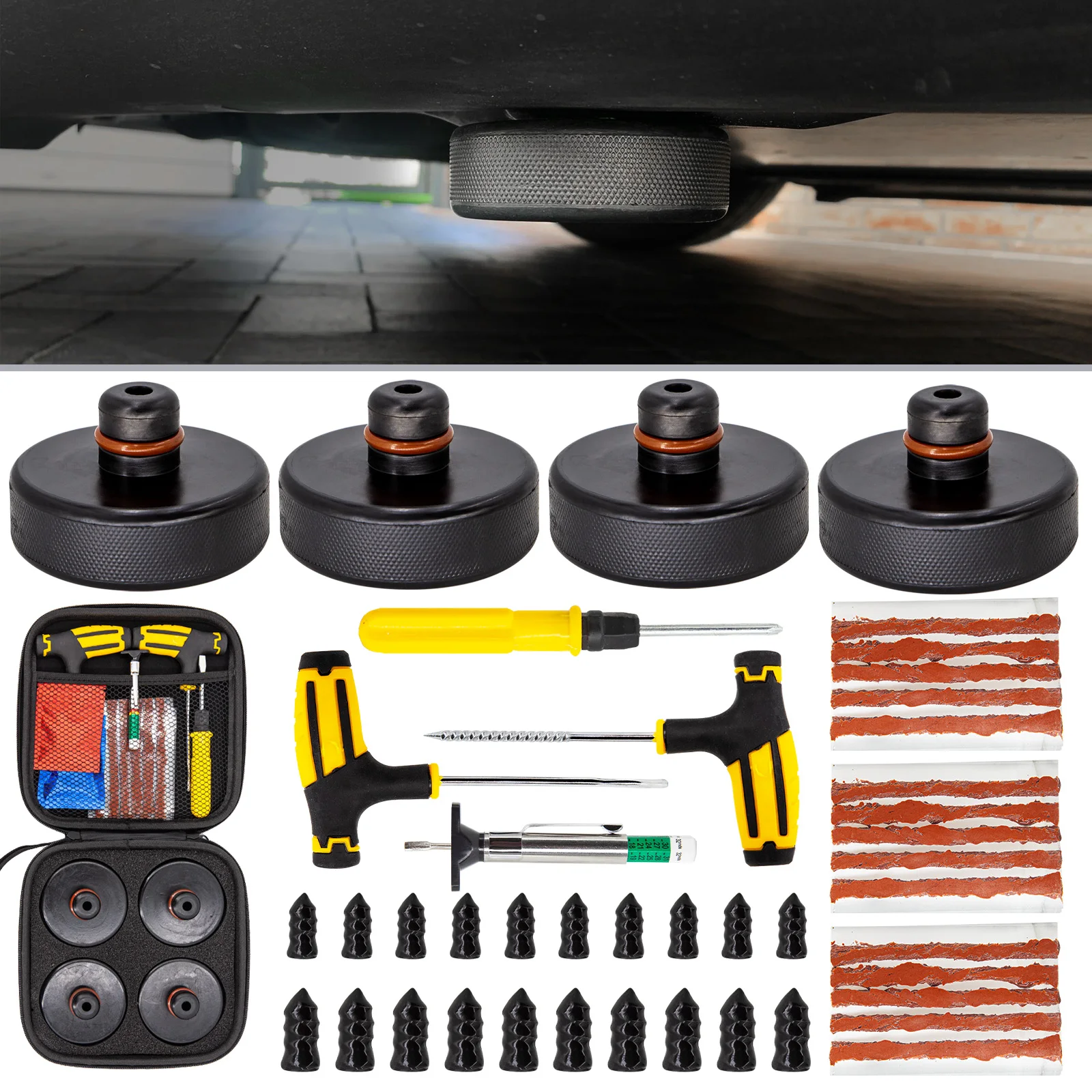 4Pcs Rubber Floor Lifting Jack Pad Axle Stand Adapter Pucks Tool Chassis For Tesla Model 3 S X Y Car Tire Repair Nail Screw Kit