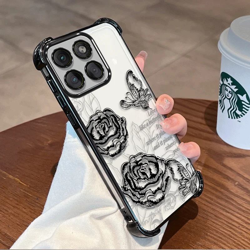 Housse de protection plaquée pour Motorola Moto G67 G77, étui en TPU à quatre coins, résistant aux chocs, motif floral